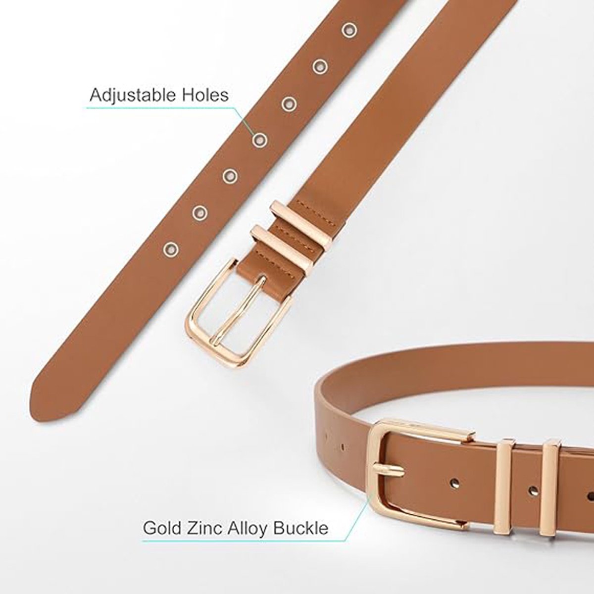 3-Piece Women's Leather Belt Set – Gold Buckle 110cm
