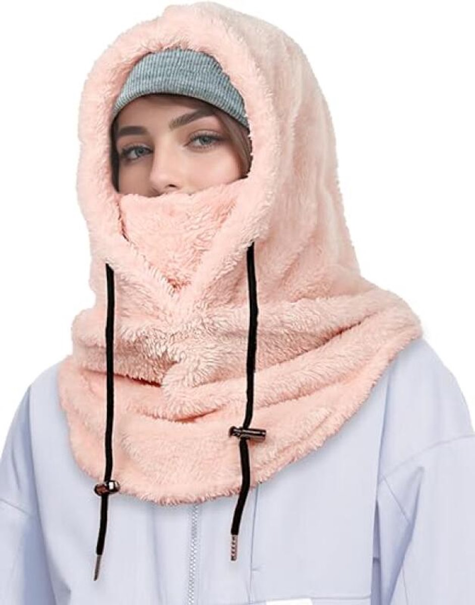 3-in-1 Women's Hat, Scarf & Face Mask – Balaclava Pink