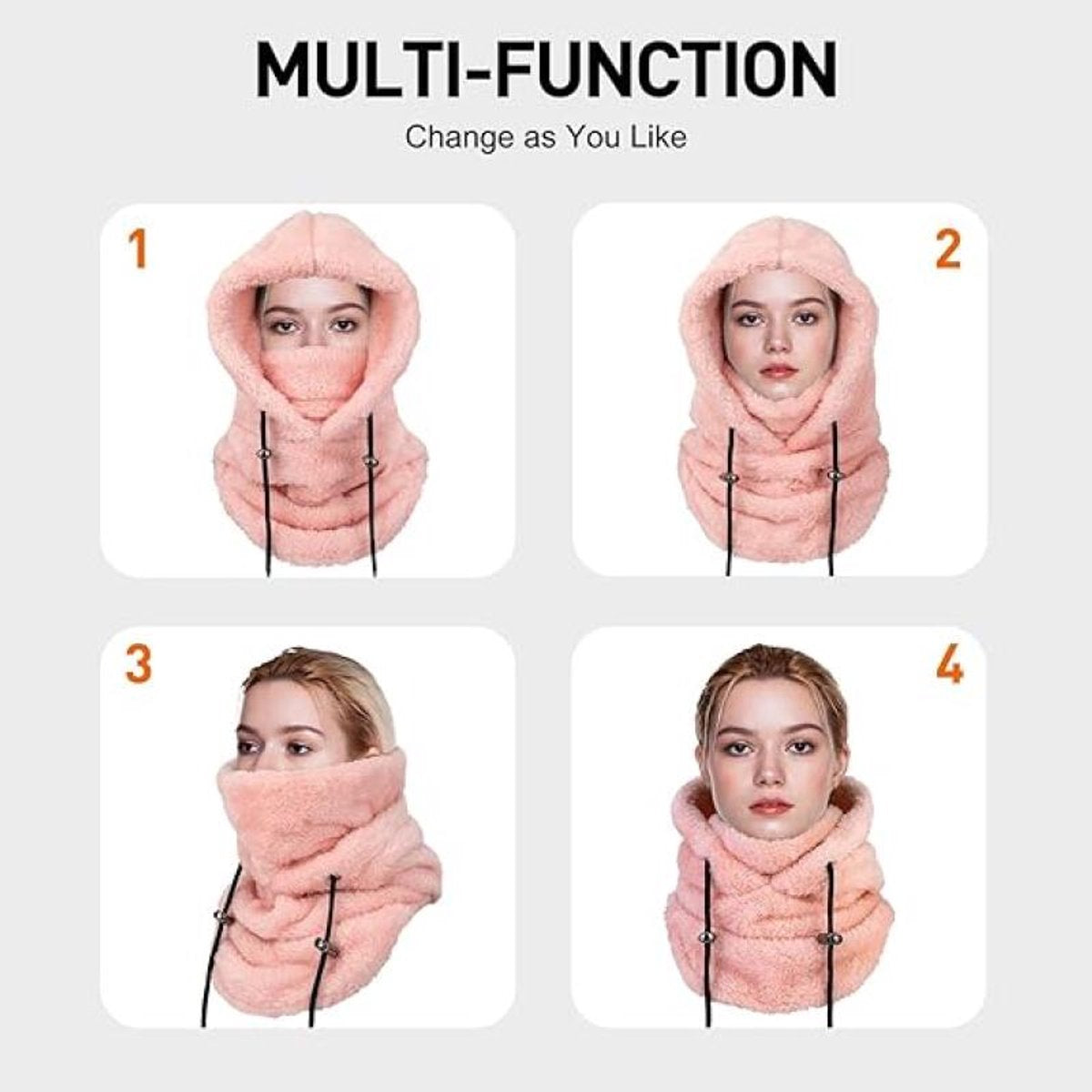 3-in-1 Women's Hat, Scarf & Face Mask – Balaclava Pink