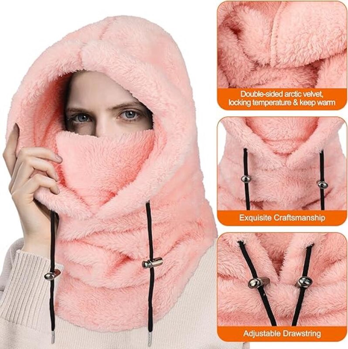 3-in-1 Women's Hat, Scarf & Face Mask – Balaclava Pink