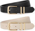 2-Piece Women's Leather Belt Set – Black & White Gold Buckle 110cm