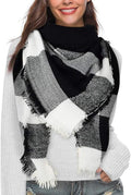 Women's Triangle Scarf – Large Checked Tassel Scarf Black & White
