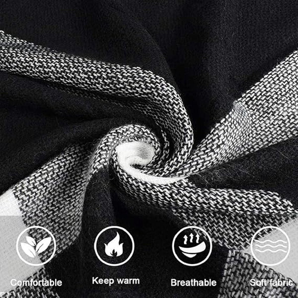 Women's Triangle Scarf – Large Checked Tassel Scarf Black & White