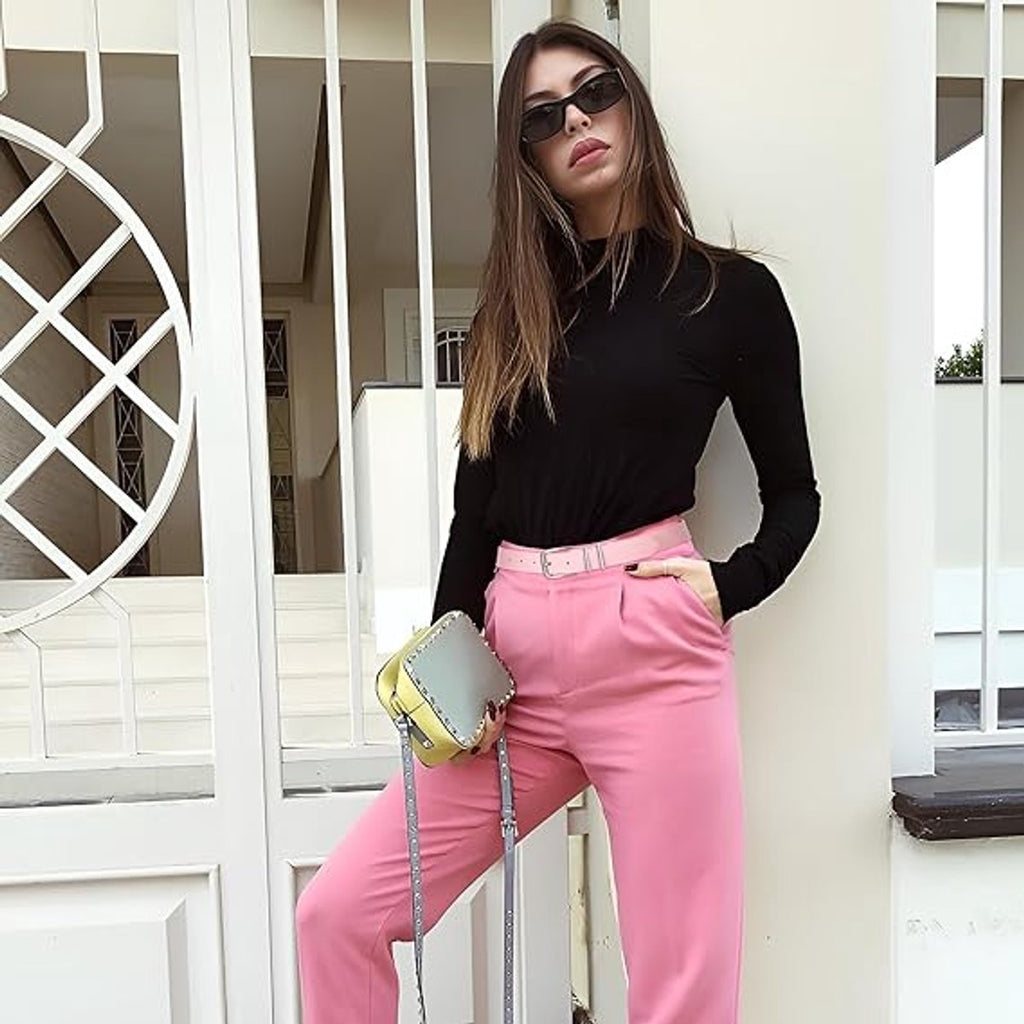 Women's Leather Trouser Belt – Pink Gold Buckle 110cm
