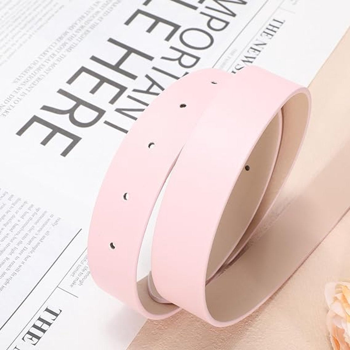 Women's Leather Trouser Belt – Pink Gold Buckle 110cm