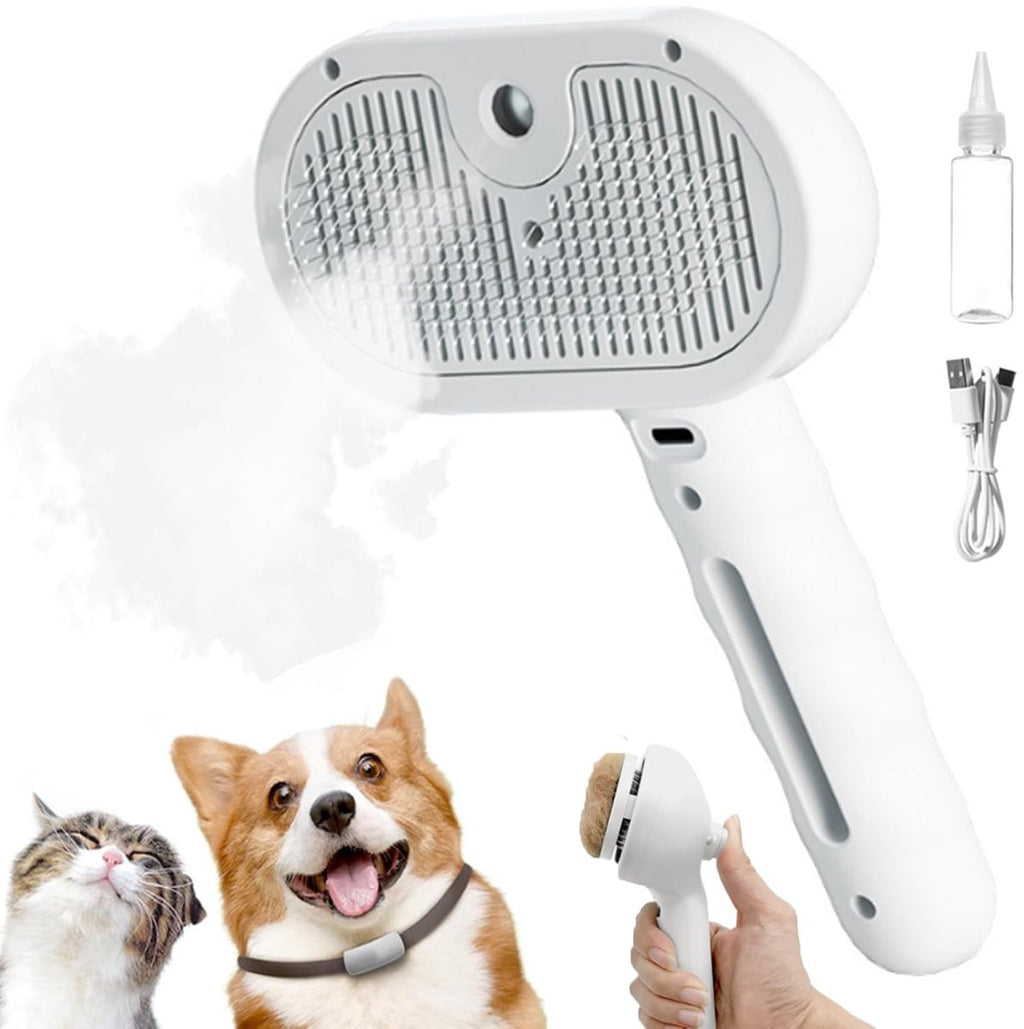 3-in-1 Pet Steam Spray Grooming Brush - White