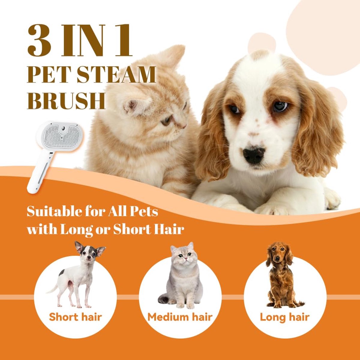 3-in-1 Pet Steam Spray Grooming Brush - White