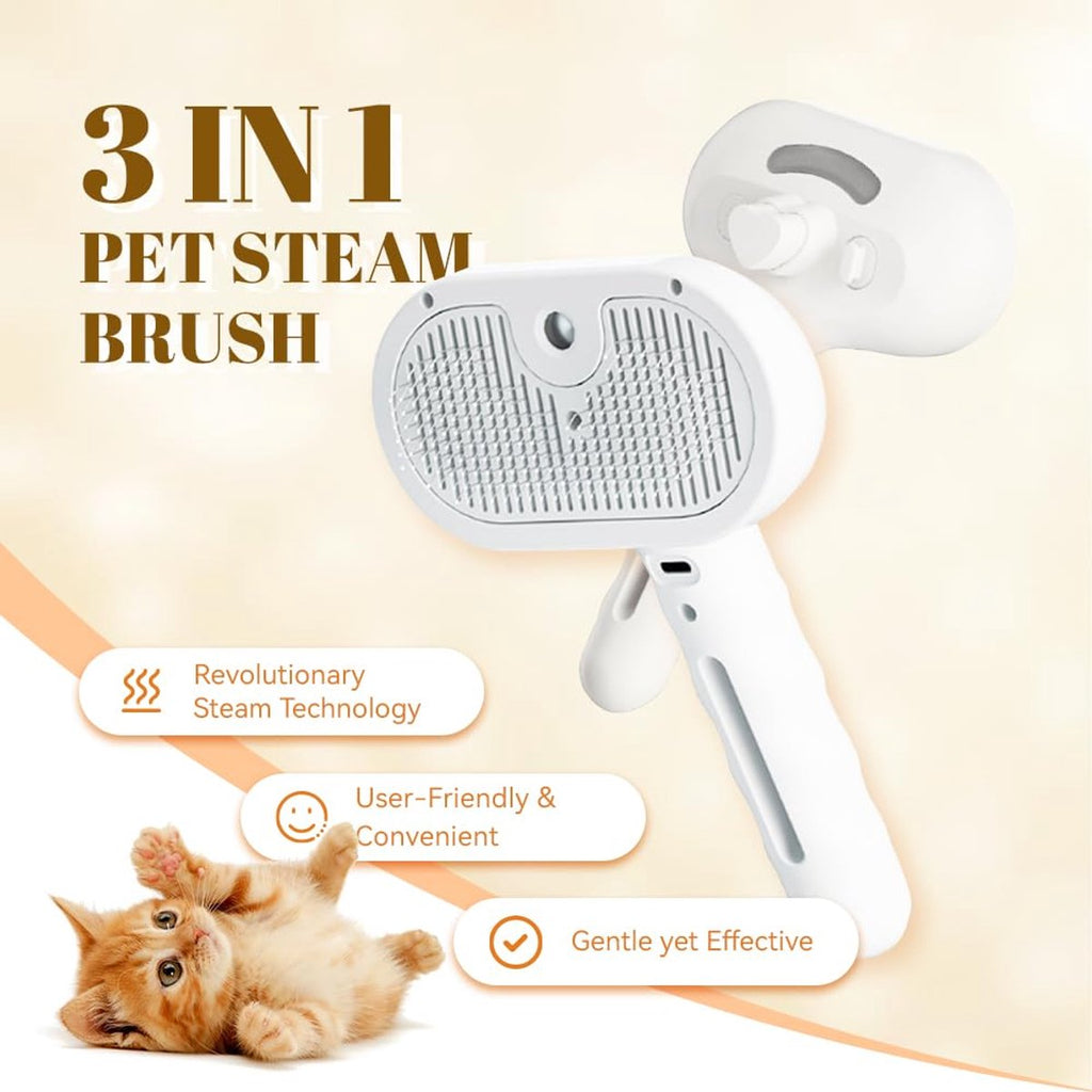 3-in-1 Pet Steam Spray Grooming Brush - White