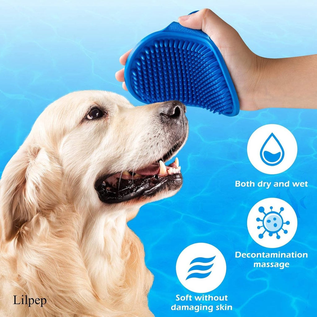 Pet Hair Removal Grooming Gloves - Blue & Pink