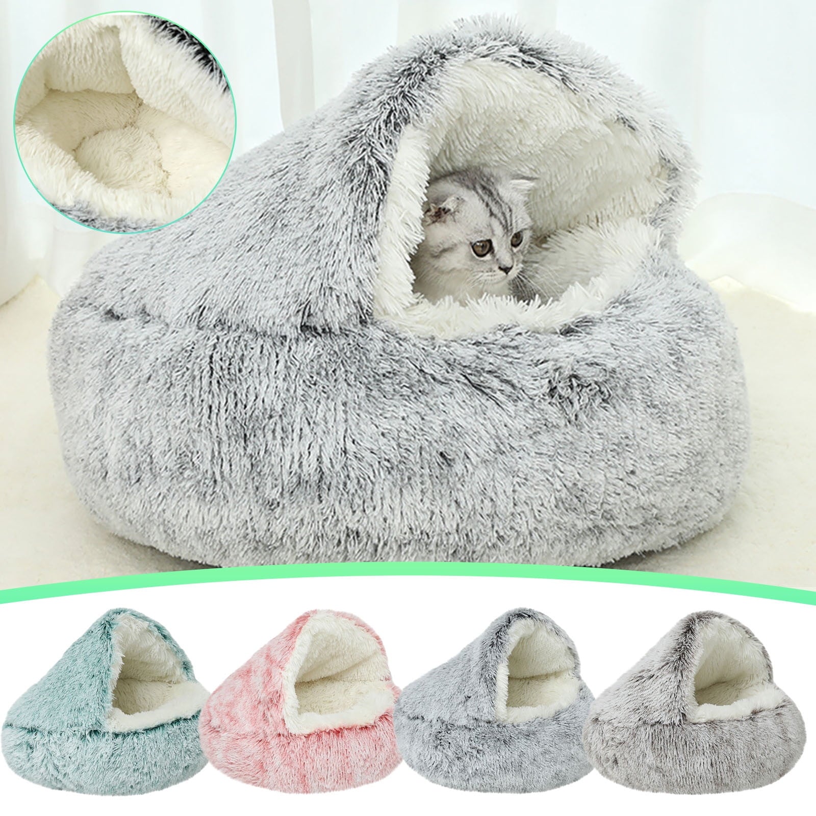 Hooded Calming Dog & Cat Cave Bed 20" - Hazel