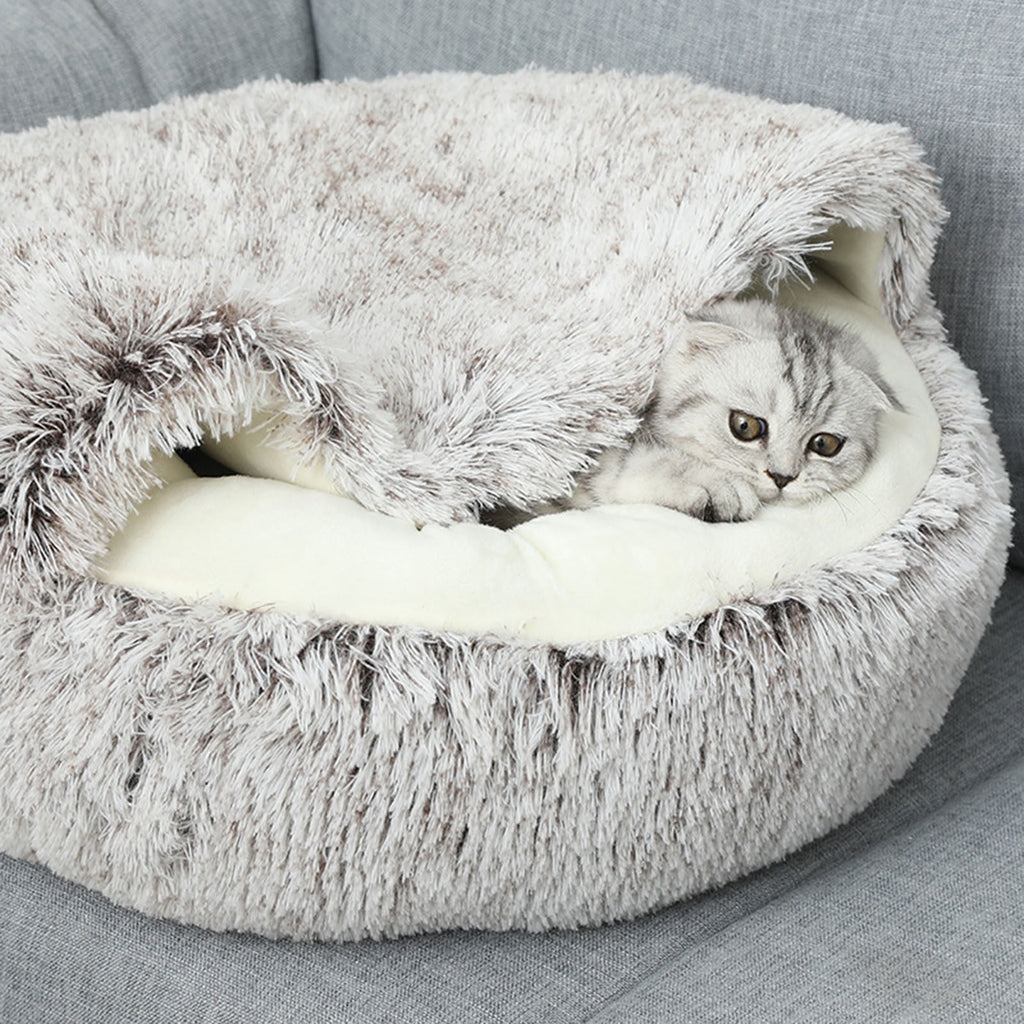 Hooded Calming Dog & Cat Cave Bed 20" - Khaki
