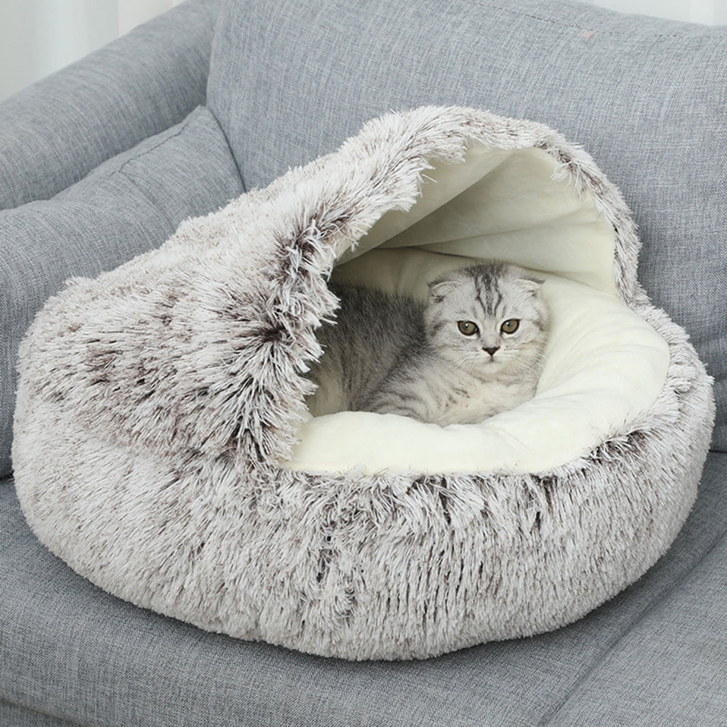 Hooded Calming Dog & Cat Cave Bed 20" - Khaki