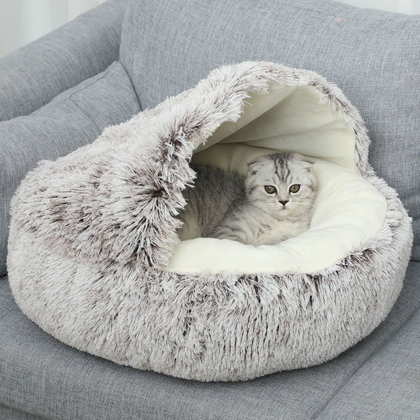 Hooded Calming Dog & Cat Cave Bed 20" - Orange