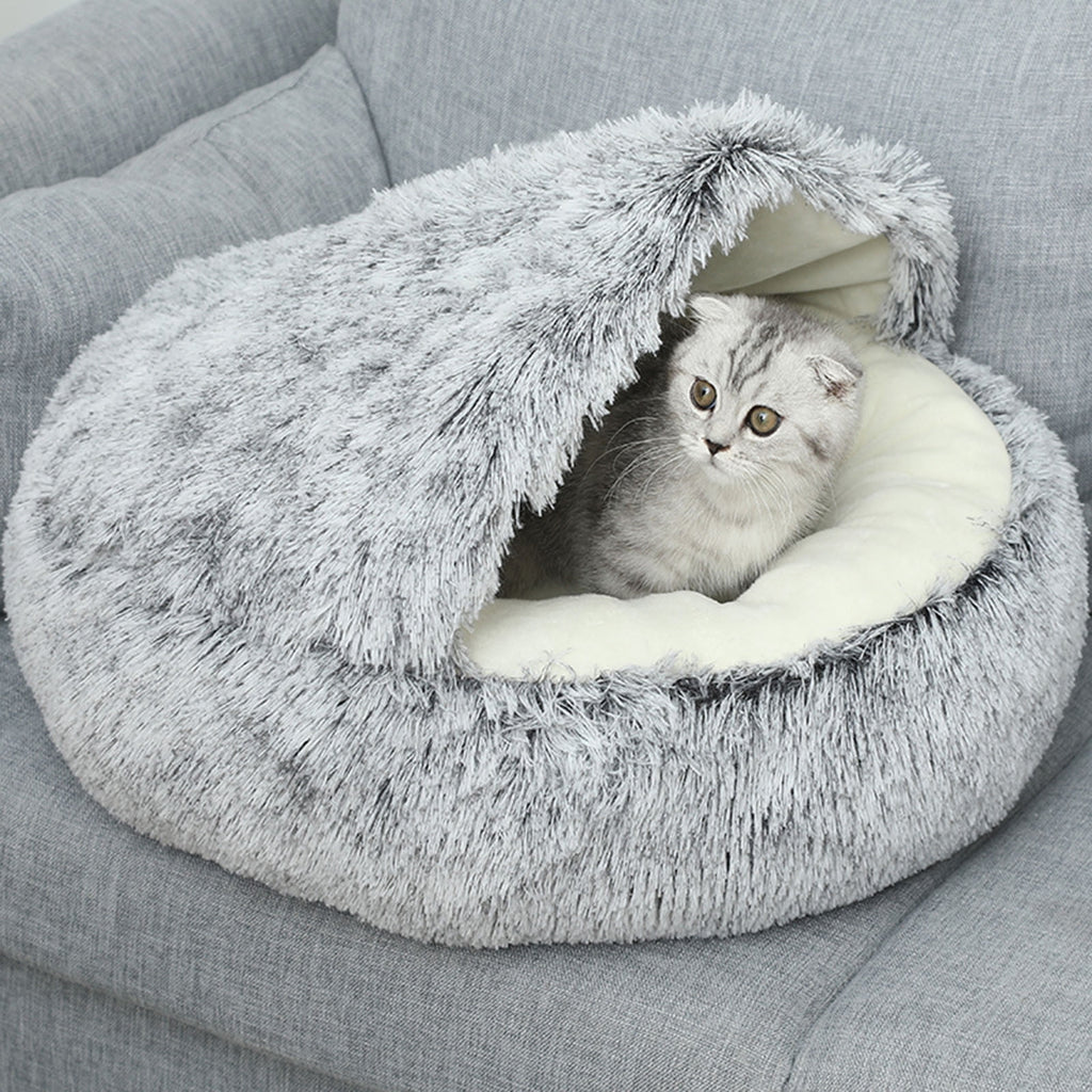 Hooded Calming Dog & Cat Cave Bed 20" - Orange