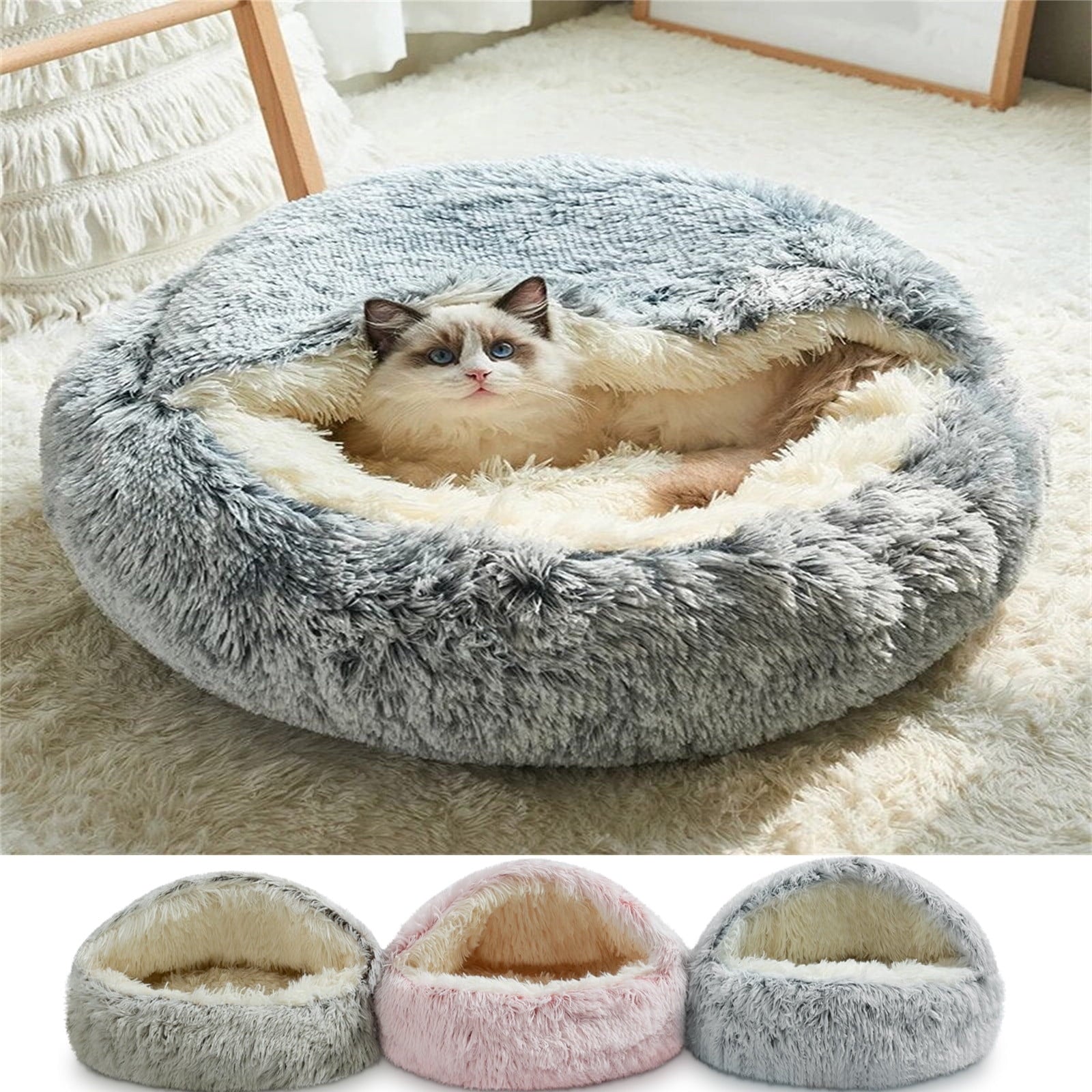 Hooded Cat Cave Bed 16" - Gray