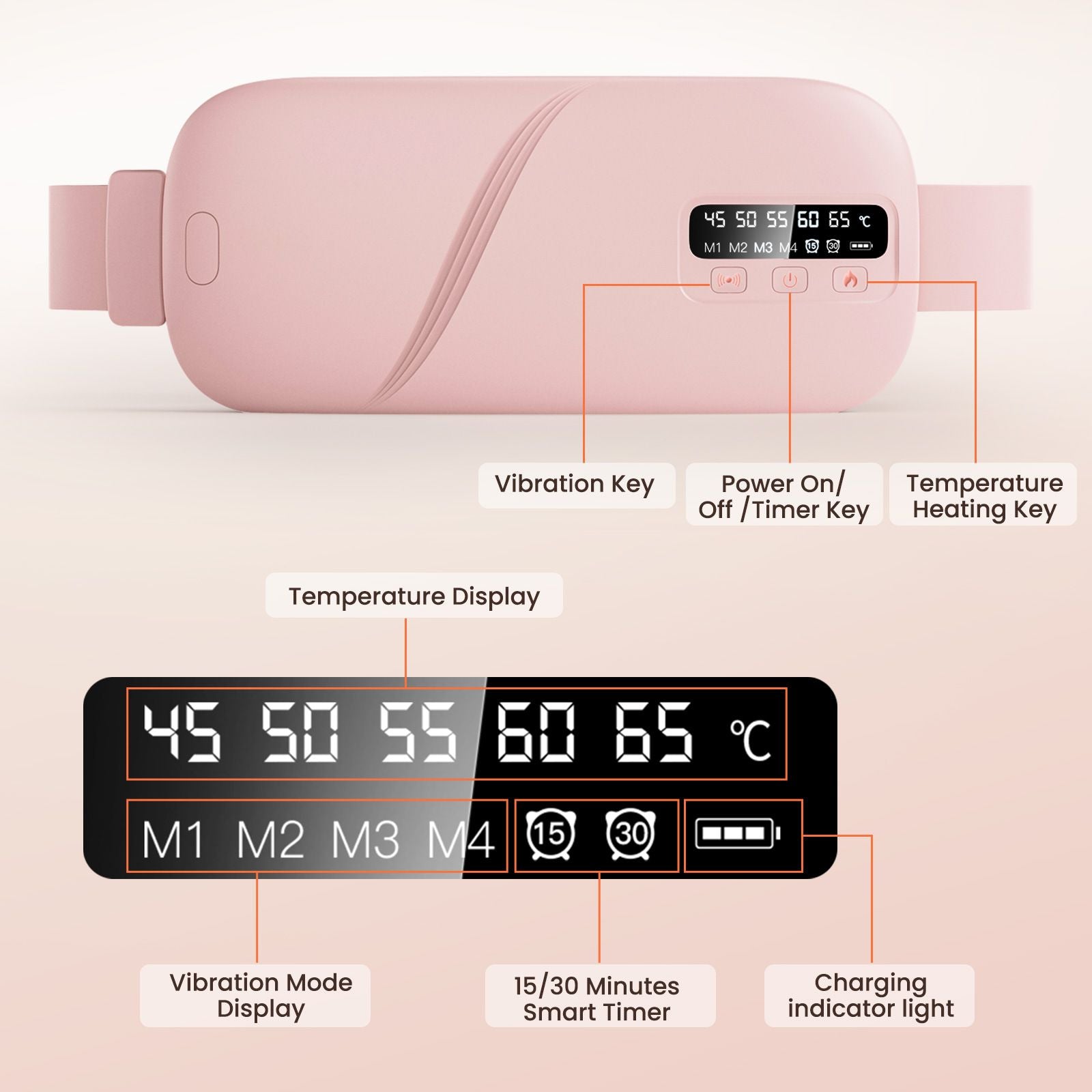 Cordless Women Period Heating Pad for Back & Belly Pain - Pink