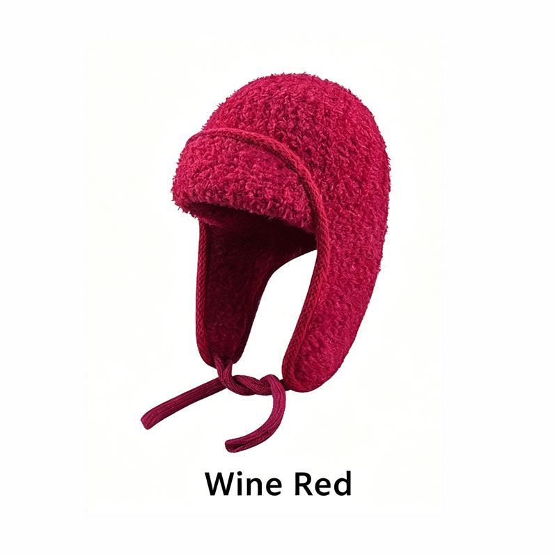 Women's Sherpa Aviator Beanie with Earflaps – Wine Red