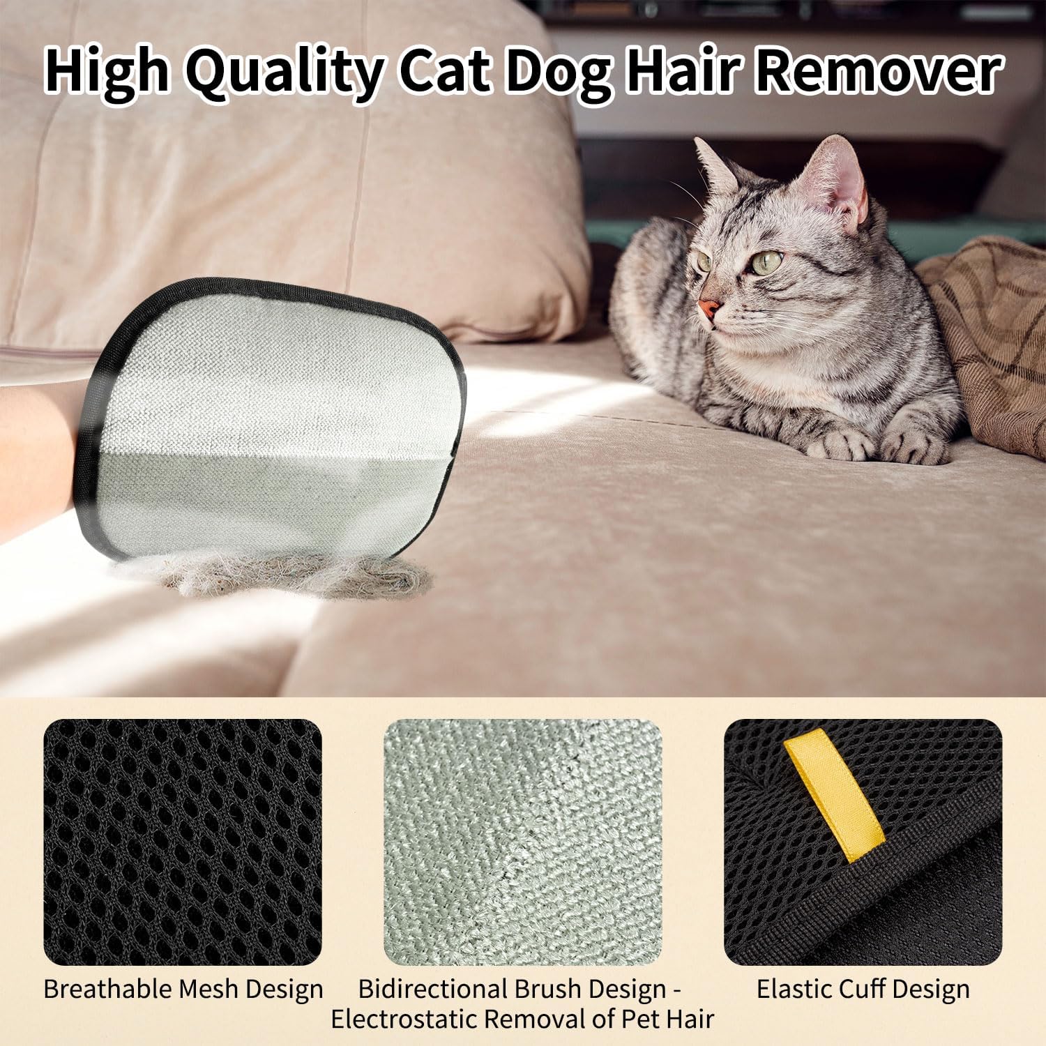 Double-Sided Electrostatic Pet Hair Remover Gloves - 2 Pack