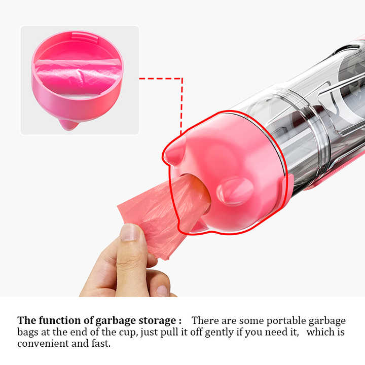 Portable Pet Water Bottle & Feeder 500ml - Pink
