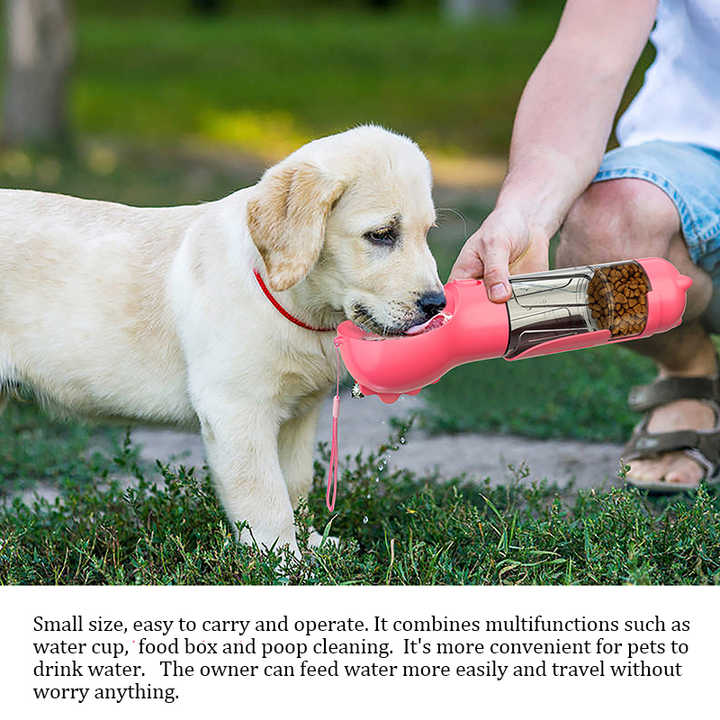 Portable Pet Water Bottle & Feeder 500ml - Pink