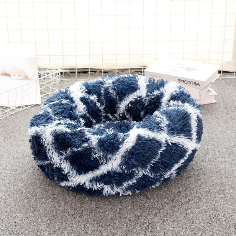50cm Round Plush Pet Bed - Navy Blue