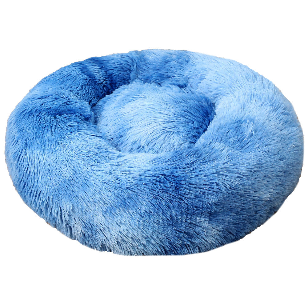 50cm Round Plush Pet Bed - Tie-dye Blue