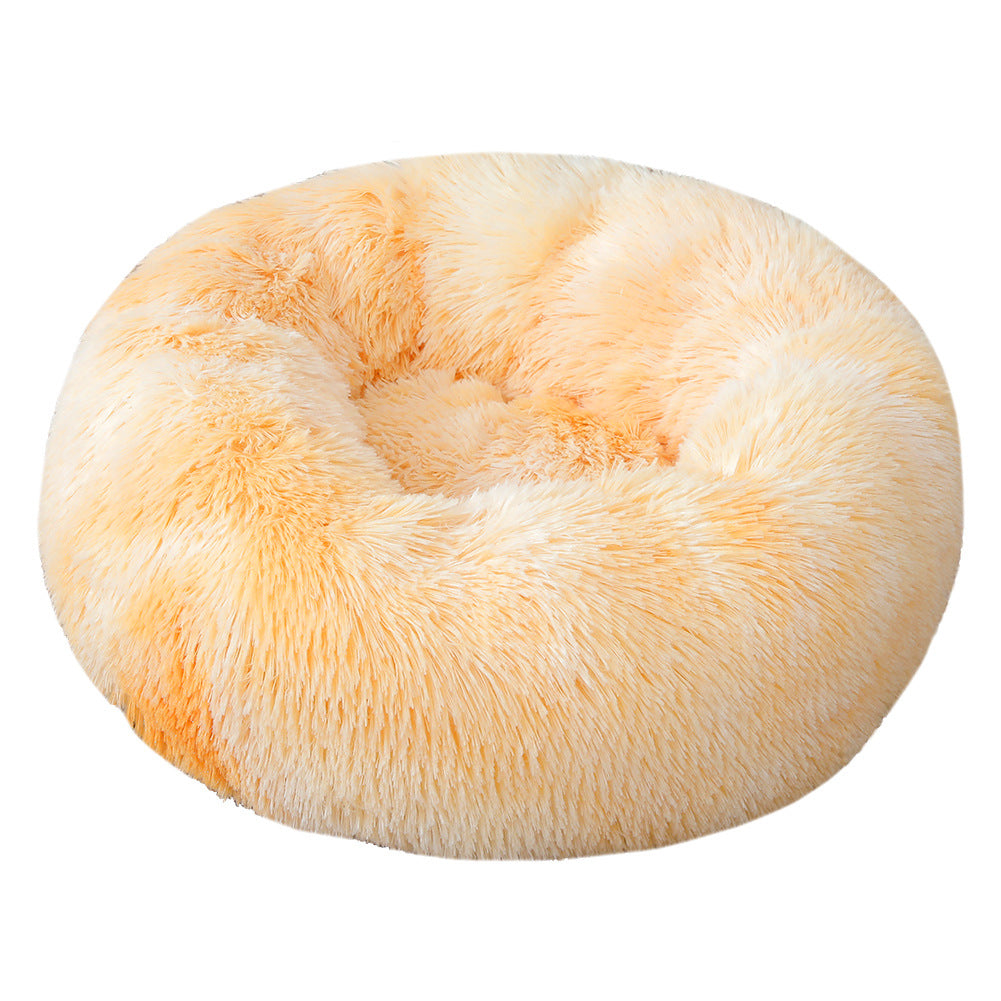 50cm Round Plush Pet Bed - Tie-dye Yellow