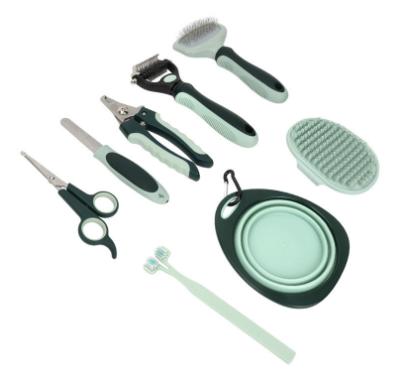 8-Piece Complete Pet Grooming Kit - Grey & Green