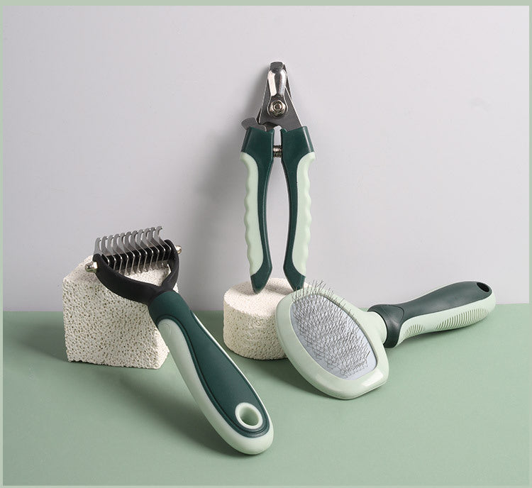 8-Piece Complete Pet Grooming Kit - Grey & Green