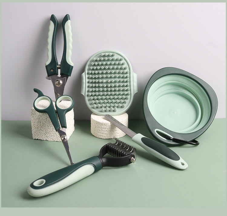 8-Piece Complete Pet Grooming Kit - Grey & Green