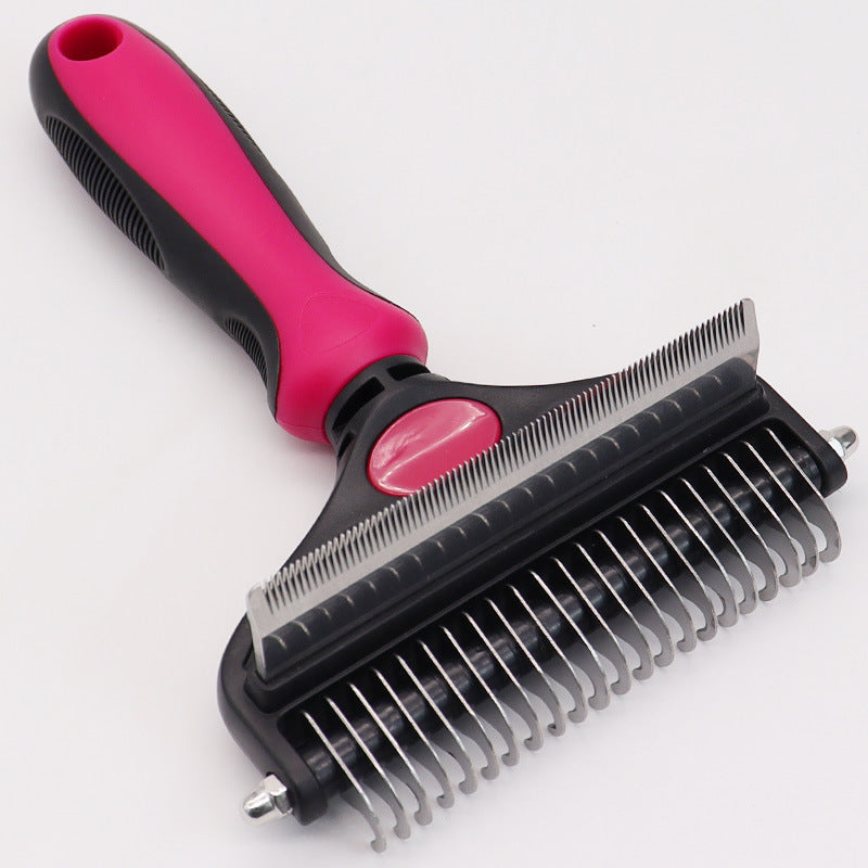 Dual-Sided Pet Grooming Comb - Rose Red