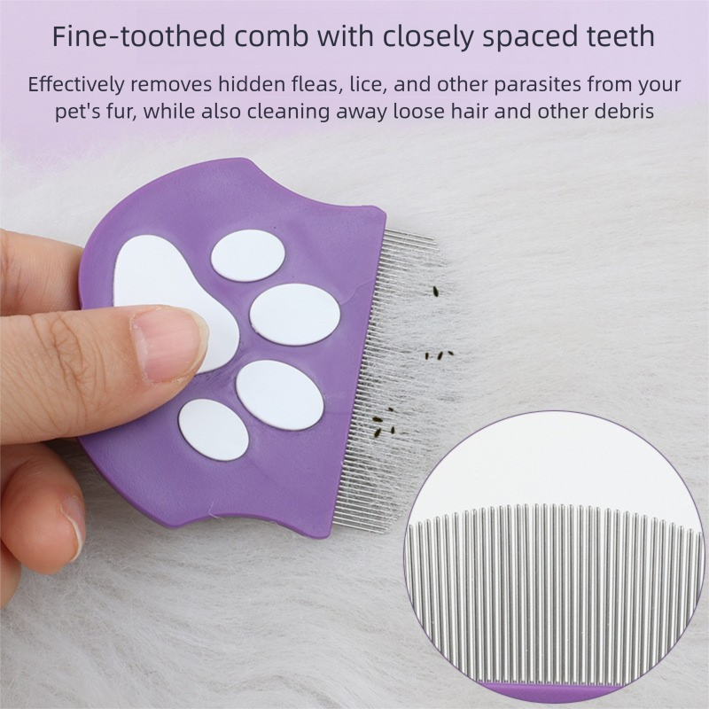 Fine-Tooth Flea Comb with Non-Slip Grip - Purple