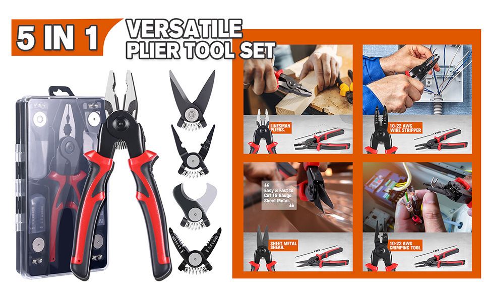 5-in-1 Interchangeable Plier Tool Set - Black & Red