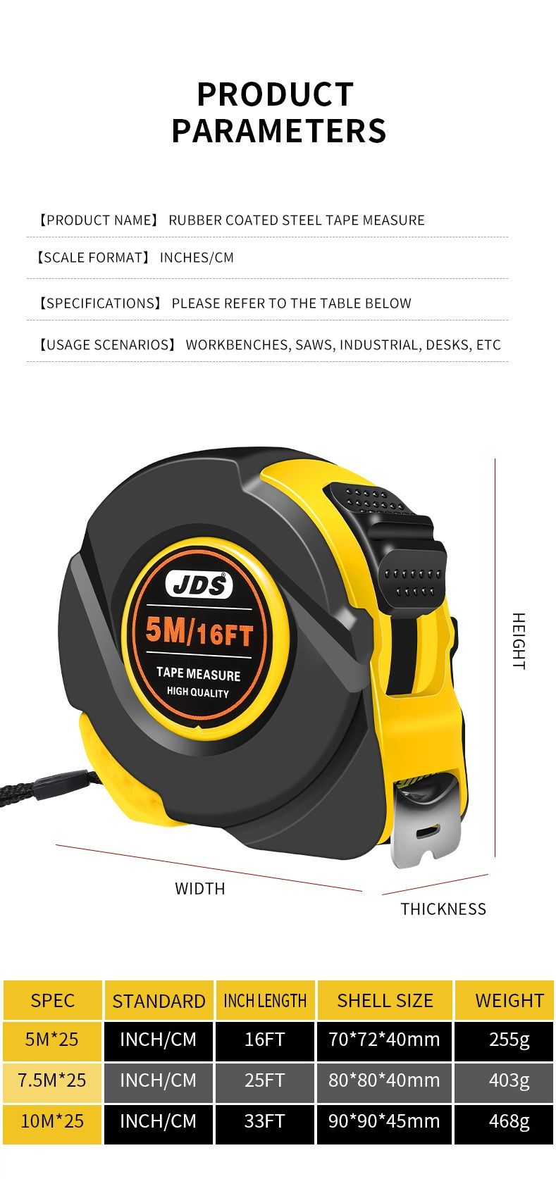 10m Heavy Duty Steel Tape Measure - Metric & Imperial