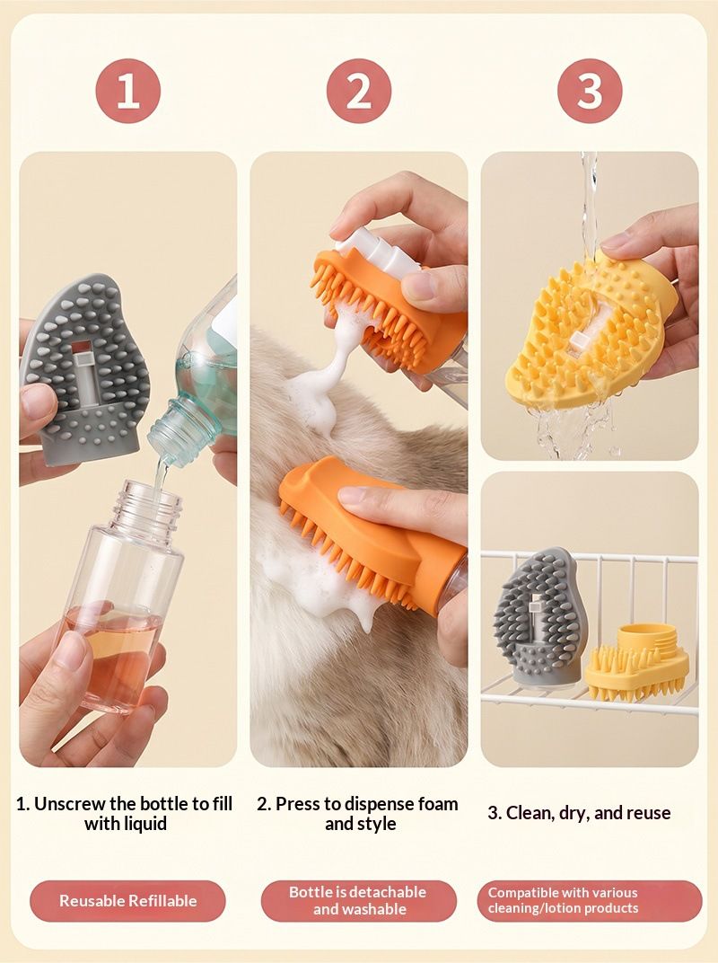 Silicone Pet Shampoo Brush & Massage Comb - Grey