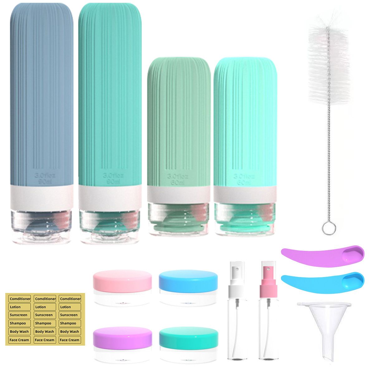 Silicone Travel Toiletry Bottles Set with Case - Style 06