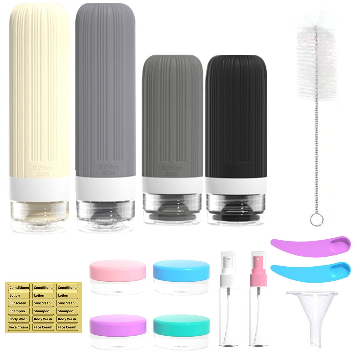 Silicone Travel Toiletry Bottles Set with Case - Style 07
