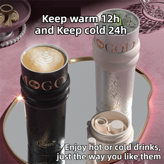 710ML Pink Luxury Gradient Textured Aurora Starry Night Insulated Travel Mug (Bow Pendant Gift Box) – Ceramic Liner Car Coffee Tumbler with Pop-Up Straw Dual Lid, Sinking Tea Infuser Ball and Cup Sleeve
