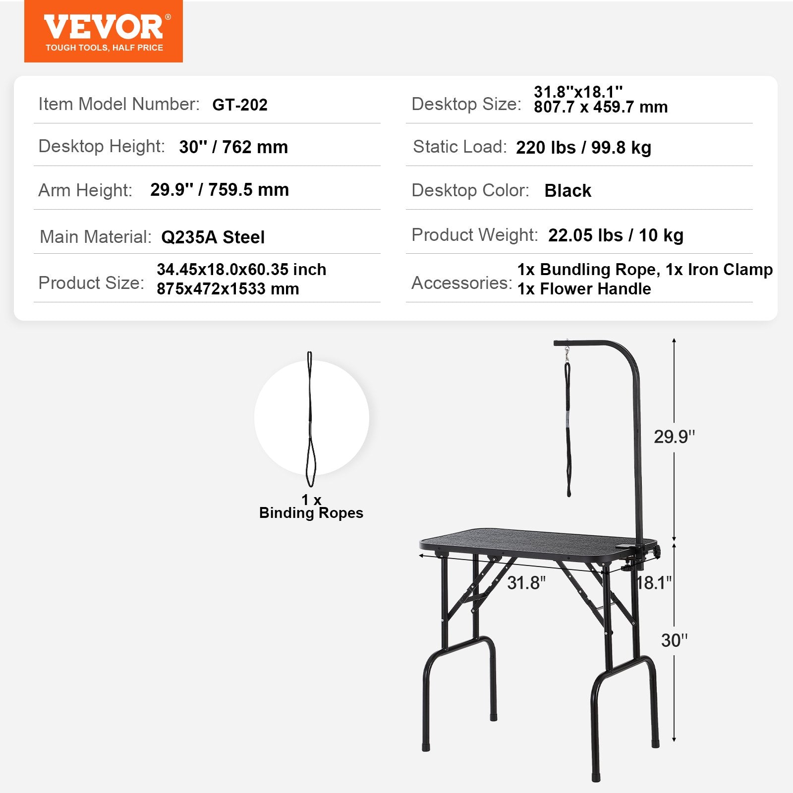Foldable Pet Grooming Table Arm with Clamp