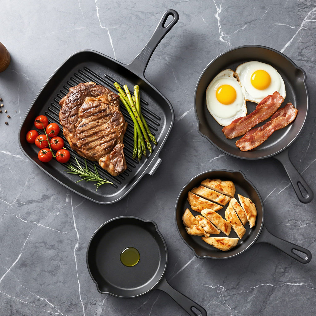 5-Star Chef Cast Iron Fry Pan Set - 4 Sizes