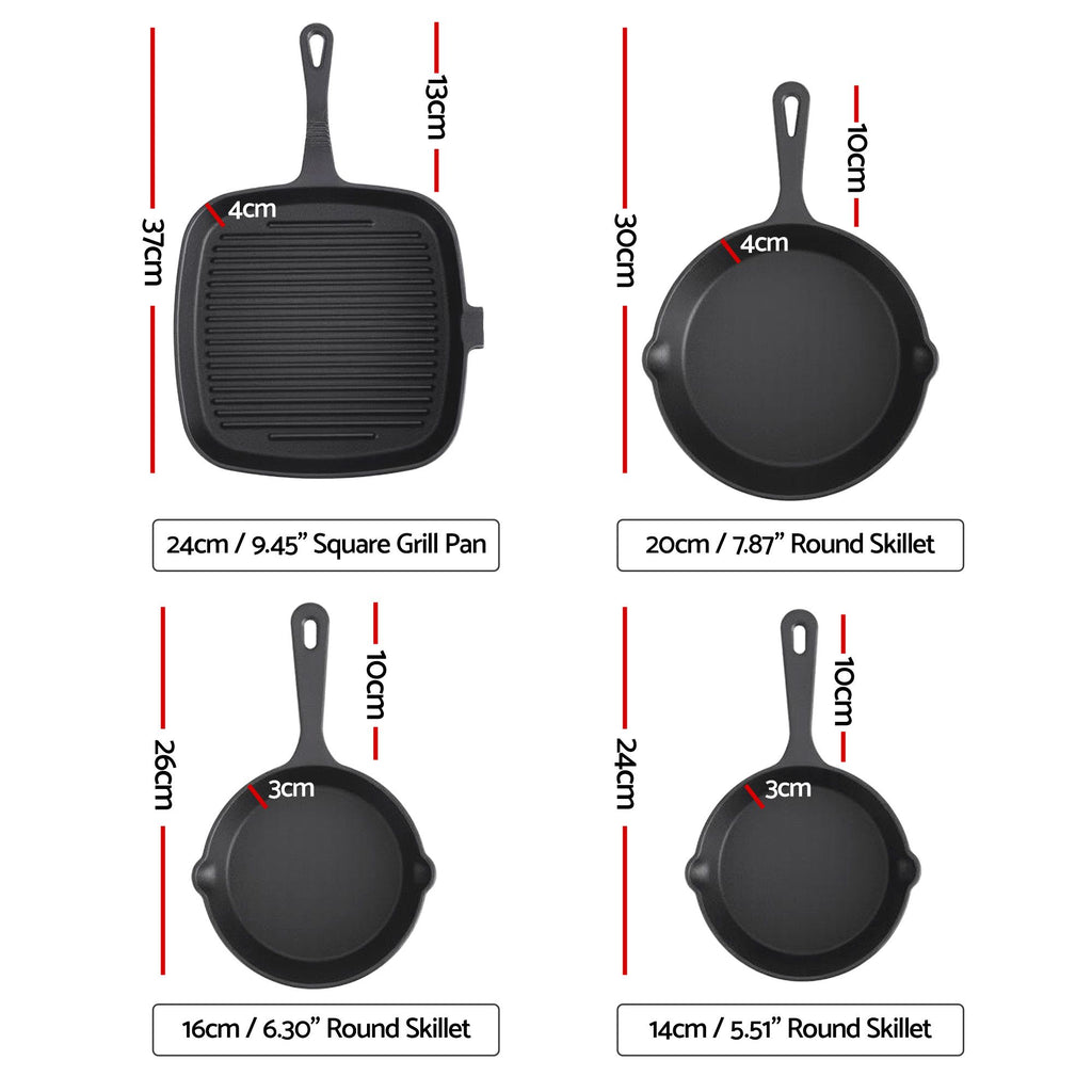 5-Star Chef Cast Iron Fry Pan Set - 4 Sizes